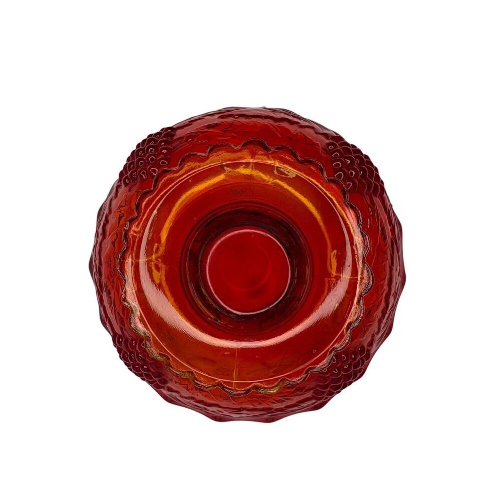 VTG L E Smith Harvest Grapes Amberina Glass Pedestal Bowl Pie Crust Rim 5" Wide - Picture 4 of 6